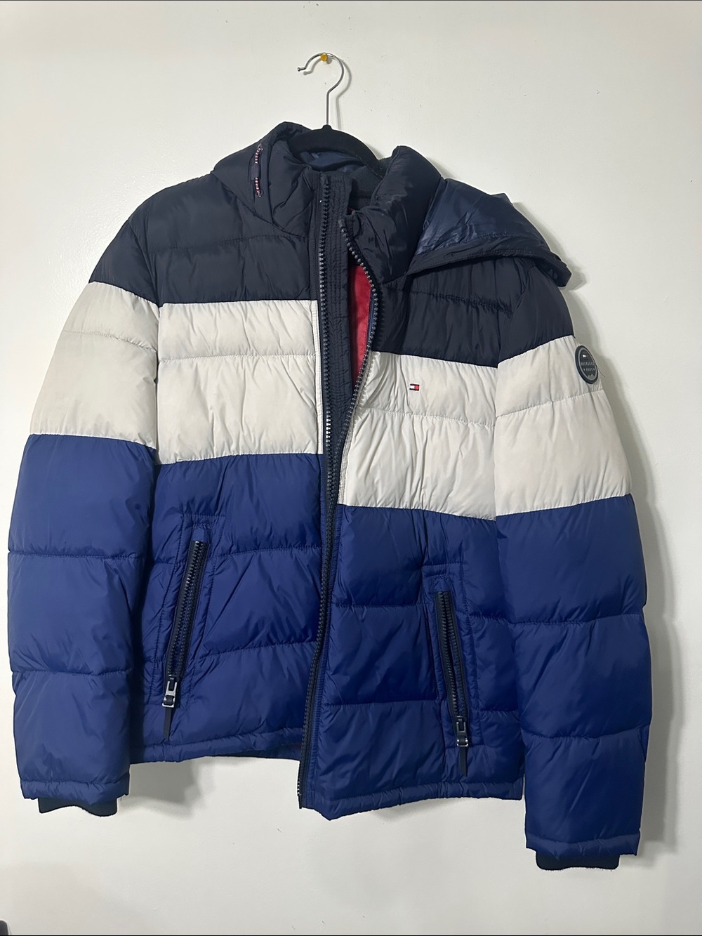 Tommy Hilfiger Navy, White & Royal Blue Colorblock Puffer Jacket